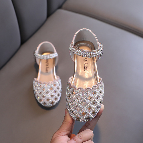 2024 Summer and Autumn New Korean Style Princess Girls Girls Small, Medium and Large Children Leather Shoes Single Shoes Hollow