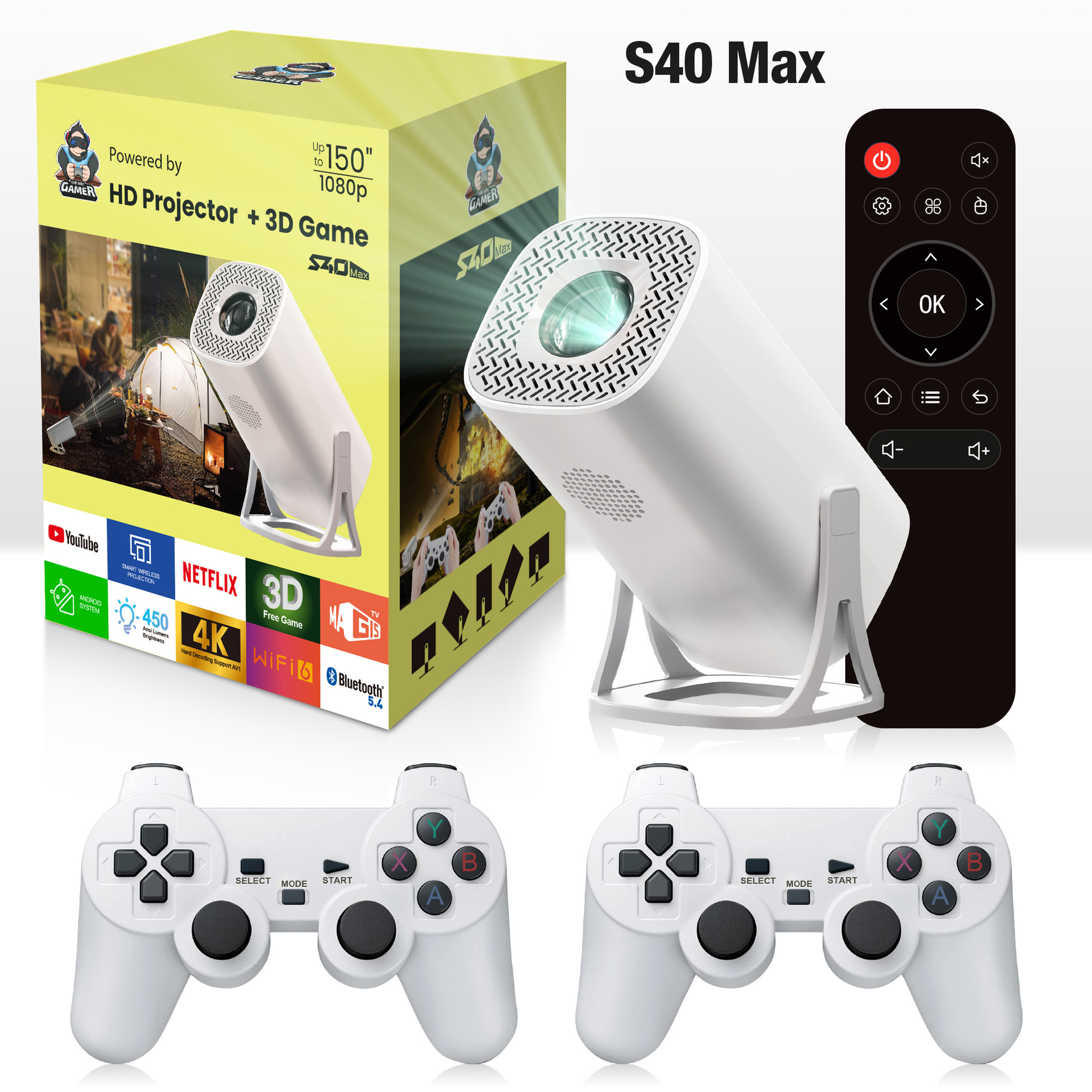 New Cross-Border S40Max Projection Game Console 5g Two-In-One High-Definition Video 4K Projector H713 Model