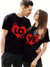 J 75921 Love Couple Print Short Sleeve T-Shirt ����ӡ������