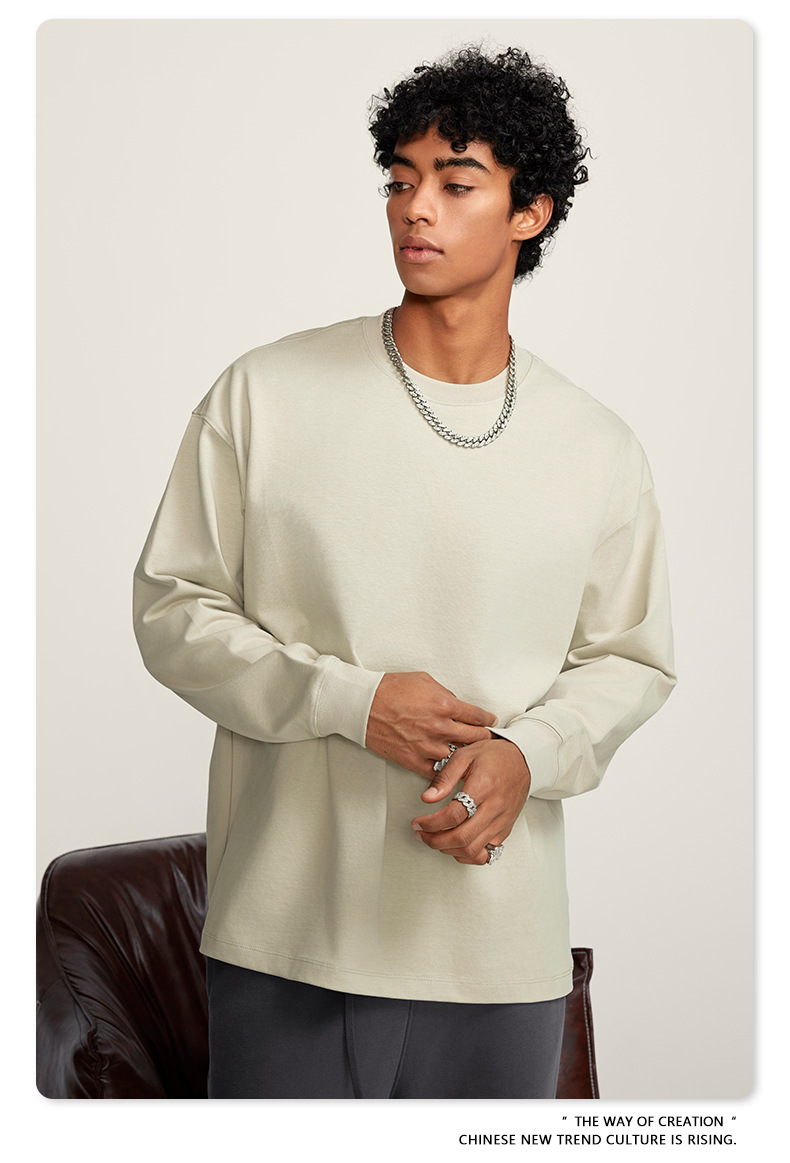 Women's Clothing heavy basic long sleeved youth solid color pure cotton loose large size T shirt_voghion.com