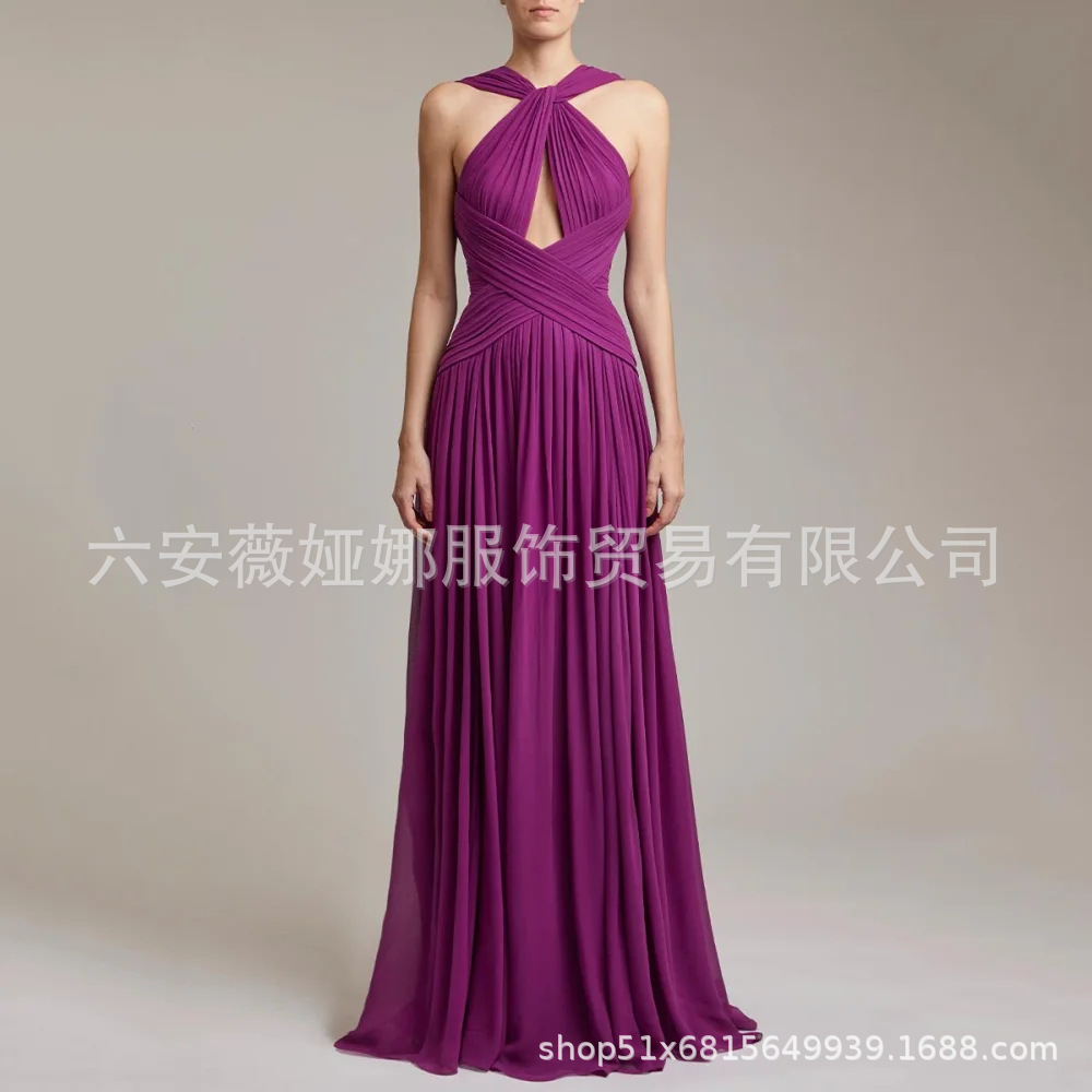 AliExpress Cross-Border European and American Party Evening Dress 2026 New Halter Neck Slim-Fit Design Annual Meeting Host Dress
