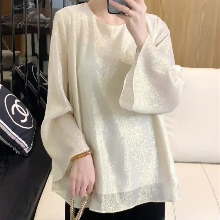 胖MM特大码300斤金丝流光杏色上衣女新中式超仙时髦洋气套头衬衫2|undefined