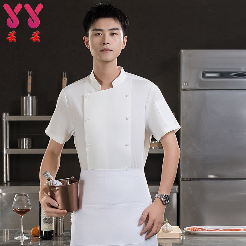 夏季高档中式盘扣厨师工作服男短袖酒店中餐厅饭店厨房厨师长工装