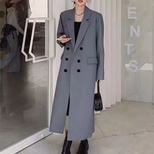 美拉德高级感卡其色长款西装外套女韩版春秋冬韩版显瘦双排扣西服