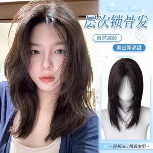 Wig Headgear Women's Preface Lace Refined High-Level Clavicle Hair Bang Face Repair Age-Reducing Whole Wig Cover