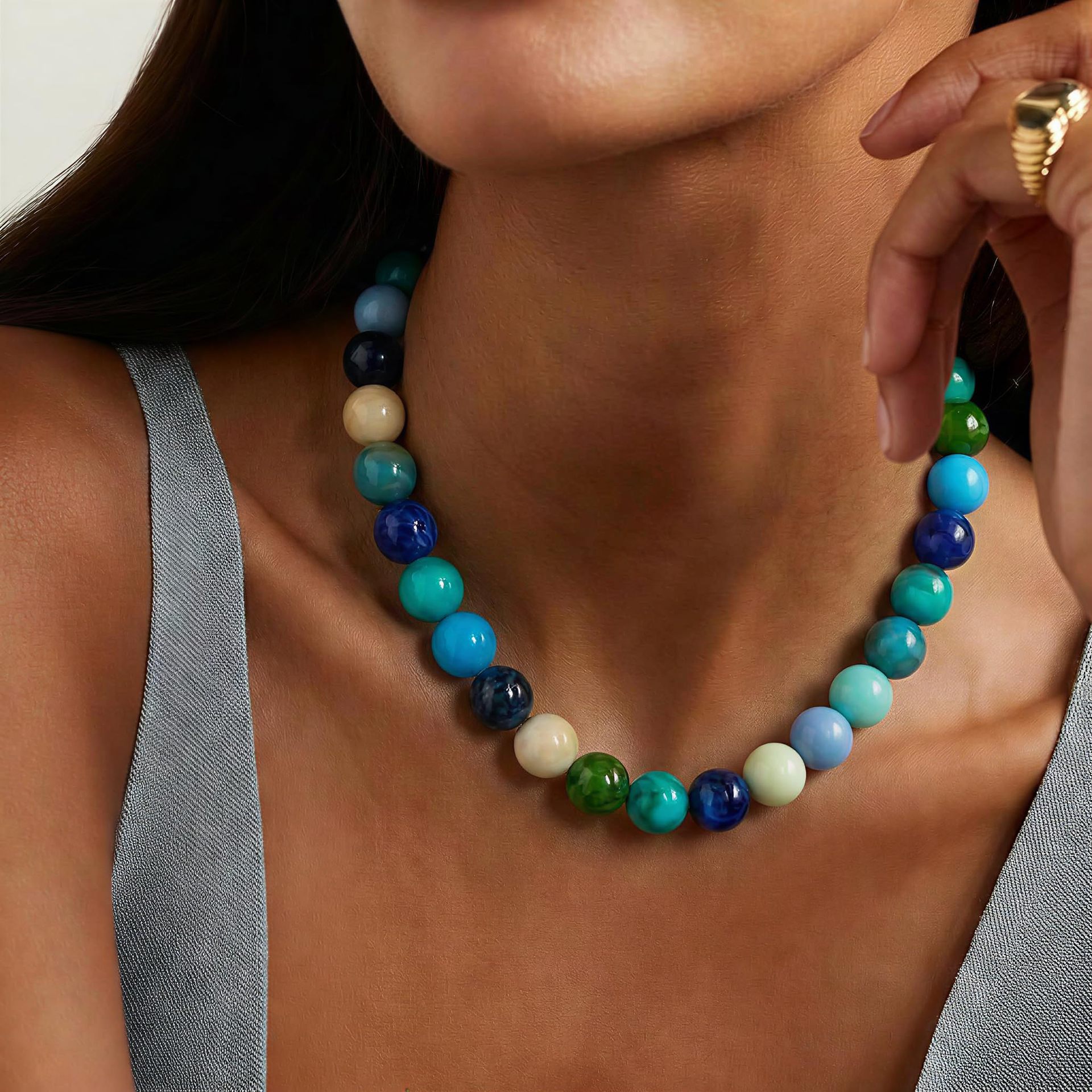 New cross-border 16mm resin colorful bead mixed necklace for women, exaggerated summer party choker