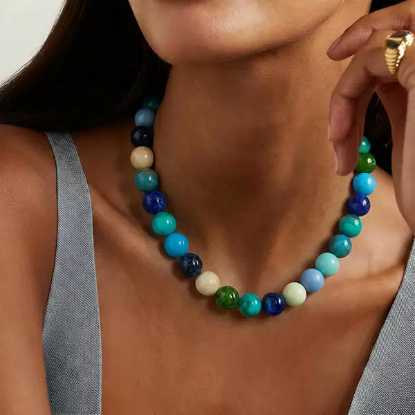 New cross-border 16mm resin colorful bead mixed necklace for women, exaggerated summer party choker