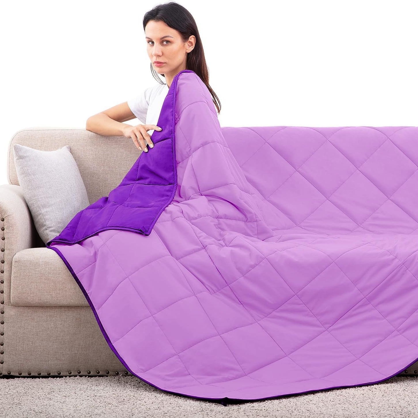 Suministro directo de fábrica de manta de gravedad, contraste de color, tela esmerilada, cuentas de vidrio, relleno y empalme de gravedad, Weighted Blanket