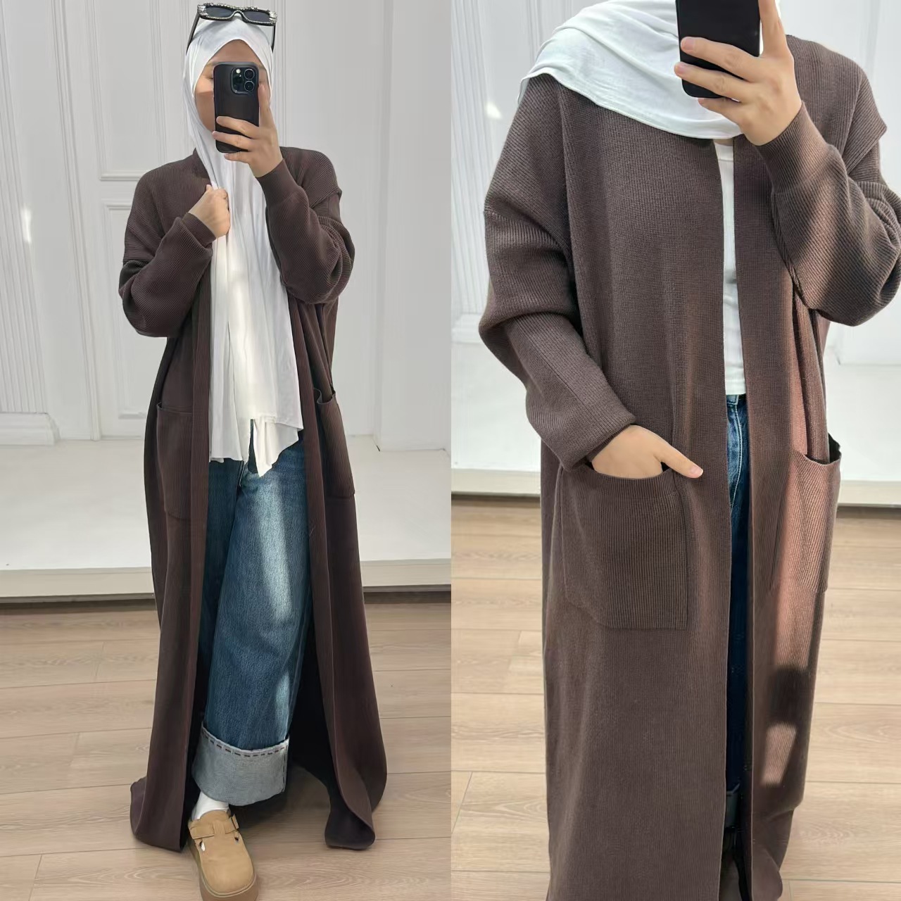 Loriya2024 Dubai Turkey Autumn Winter Thick Knitted Dress Robe Cardigan LR906_ecoleips.com