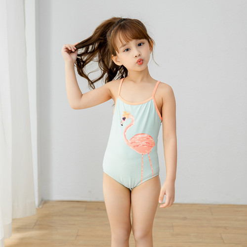European and American-style girls' one-piece swimsuit, flamingo cartoon swimsuit, for toddlers, children, and babies learning to swim.