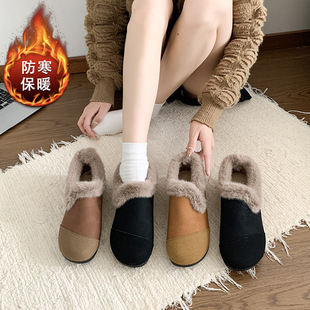 Imitation lamb velvet lining new lightweight women's contrast autumn and winter flat shoes cotton shoes step-in fleece-lined toas warm