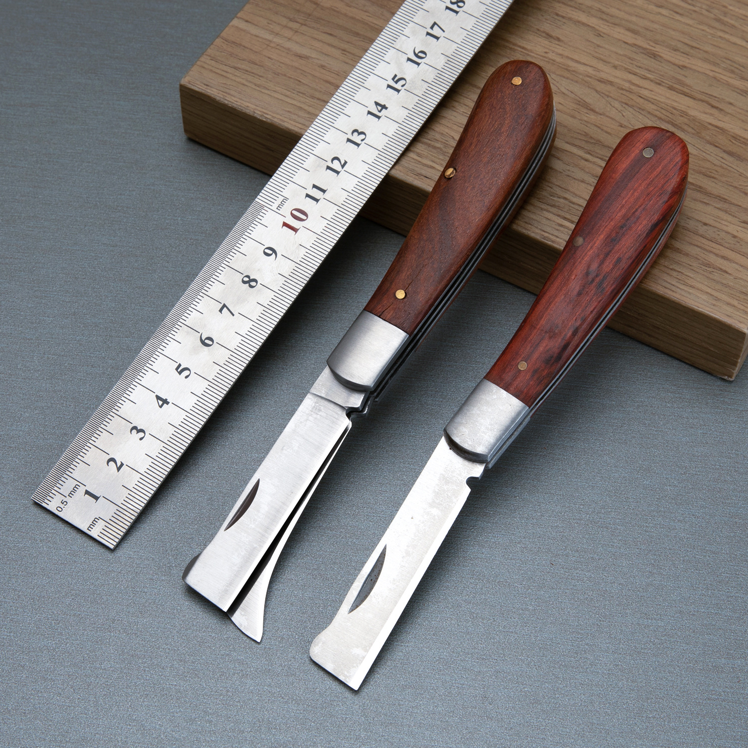 厂家户外不锈钢木柄折叠电工刀 工具刀剥线开线刀 便携多功能刀具