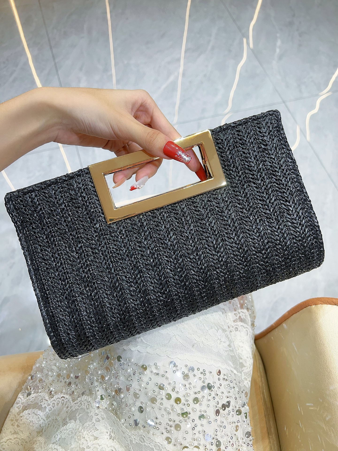 New Cross-Border Woven Handbag Clutch Straw Fashion Simple Crossbody Hot-Selling Women's Bag Large Capacity_voghion.com