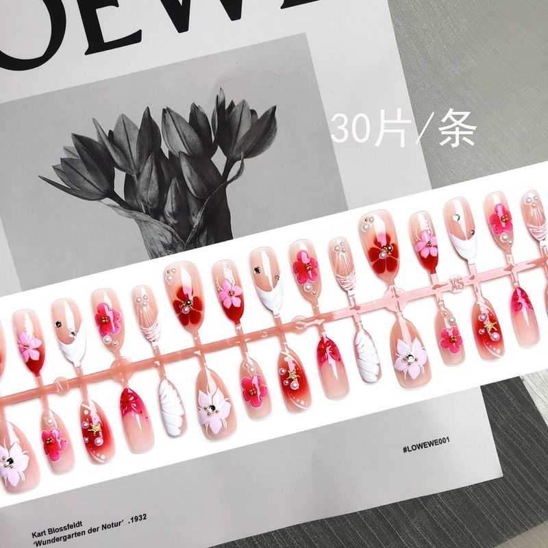 国境を越えた貿易ピンクフラワーウェアラブルネイル、ダイヤモンド付き、立体ネイルアートパッチ、ブラッシュ、インズアイランドビーチ|undefined