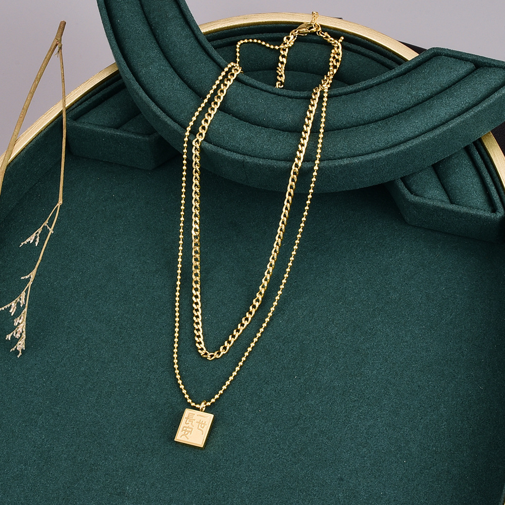 New 18K gold simple doublelayer titanium steel necklace female long sweater chainpicture1