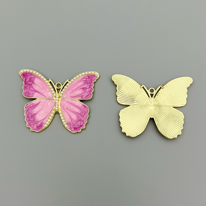 DIY合金饰品配件ins珍珠蝴蝶滴油吊坠项链钥匙扣挂件|undefined