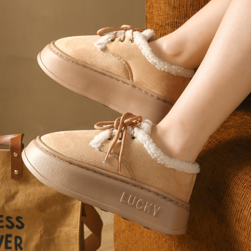 Tax-free) Korean-style retro versatile student cotton shoes for women, autumn and winter outerwear, lined for warmth Loafers with beans