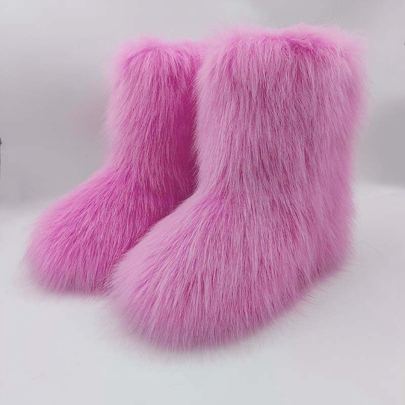 Europa y América transfronteriza nuevas botas de piel imitación de piel de zorro de mapache botas de nieve de invierno cálido engrosada botas de media pantorrilla