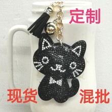 跨境热卖外贸韩国绒可爱猫咪钥匙扣猫水钻卡通动物包包挂件