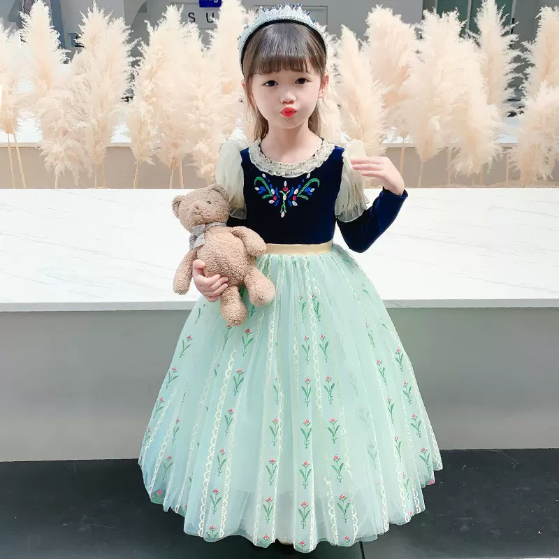 宝宝童装女童长袖连衣裙2025秋冬新款冰雪奇缘安娜公主裙礼服裙子