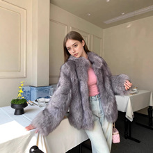 跨境外贸爆款【年度神款】可翻可立领仿狐狸毛外套女显瘦毛毛上衣