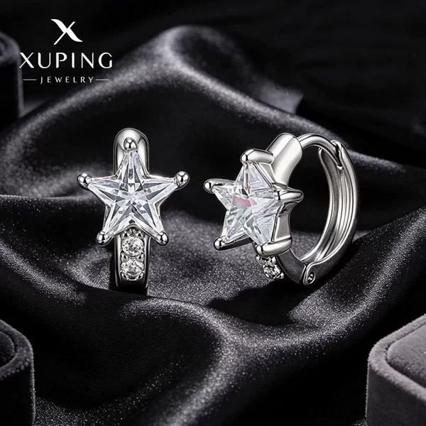 Xuping Cross-Border Simple Diamond-Studded Star Earrings, Light Luxury Style, High-End Exquisite Star-Shaped Hoop Earrings, Niche Earrings for Women