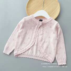 女童薄外套针织开衫棉镂空小披肩宝宝毛衣空调衫批发跨境亚马逊