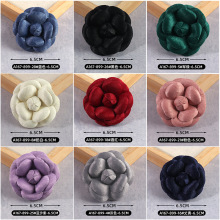 6.5cm天鹅绒布艺定型花朵山茶花韩版小香风饰品服装辅料配件批发