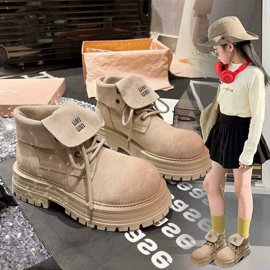 Европейские туфли из матовой кожи Мартин 2024 новые буквенные лацканы детские сапоги ревень сапоги