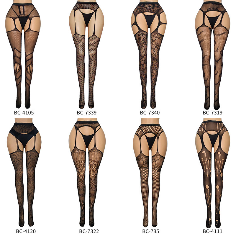 Cross-border plus-size women's high-waisted one-piece garter stockings with gothic jacquard pattern, footed long black stockings for fashion wear Cross-border plus-size women's high-waisted one-piece garter stockings with gothic jacquard pattern, footed long black stockings for fashion wear