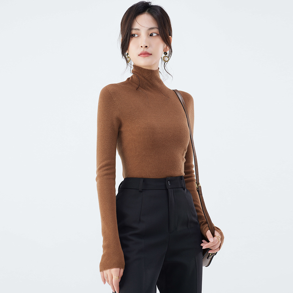 洗濯機で洗えるシームレス18針精編ニットベースレイヤー100%ピュアファインウールセーター女性用秋冬ハイネックセーター