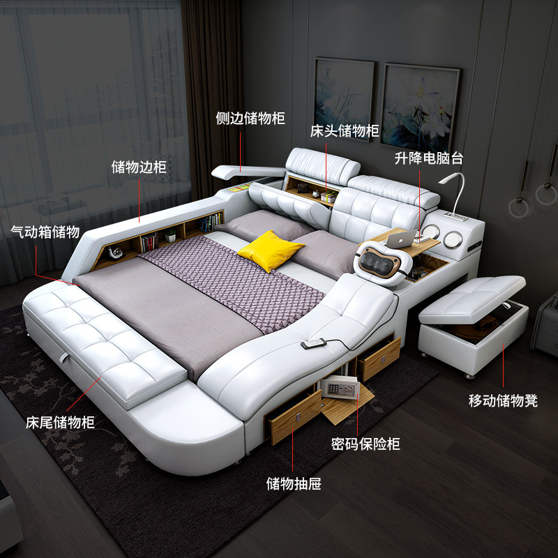 Suministro directo de fábrica cama doble de cuero multifuncional moderno simple tatami masaje eléctrico suave cama de boda de 1,8 m image 4