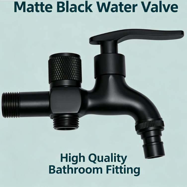 Matte black brass dual outlet faucet, one inlet two outlet washing machine faucet, two-way water diverter angle valve, cross-border sanitary ware Matte black brass dual outlet faucet, one inlet two outlet washing machine faucet, two-way water diverter angle valve, cross-border sanitary ware