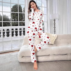 欧美跨境热销家居服坑条爱心吊带背心睡衣女可外穿长裤两件套套装