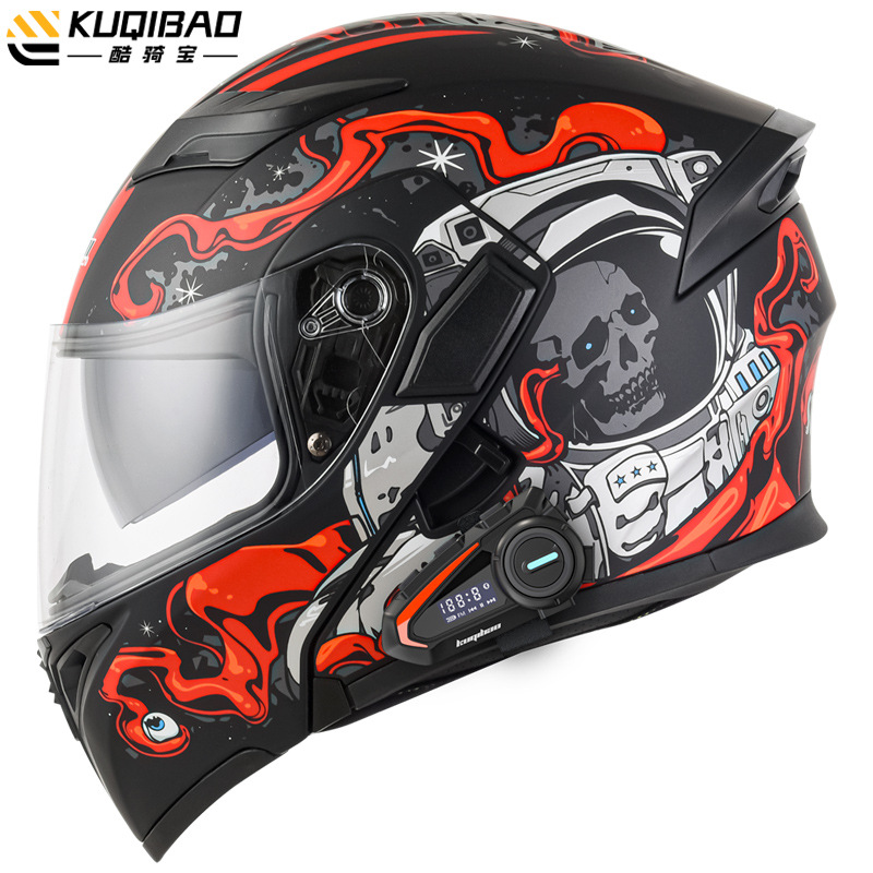 Casco de motocicleta CoolQibao con doble lente abatible antivaho, Bluetooth, batería de larga duración y pantalla, adecuado para uso en pista.