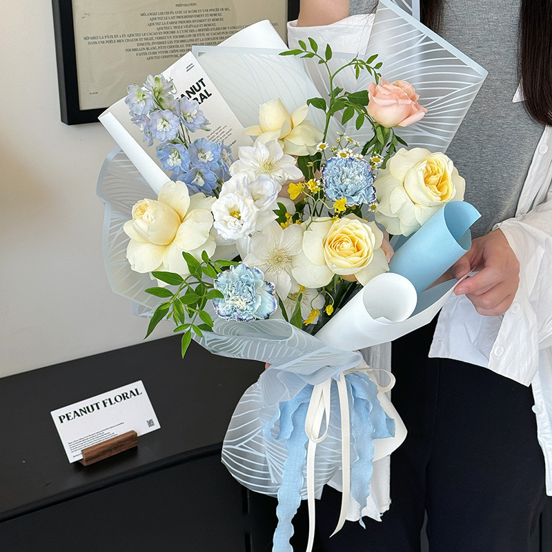 Huaxi Qixi amante del festival de niebla de arena, papel de superficie de rayas de flores, papel de envoltura de flores translúcido, ramo de flores, materiales de rosa