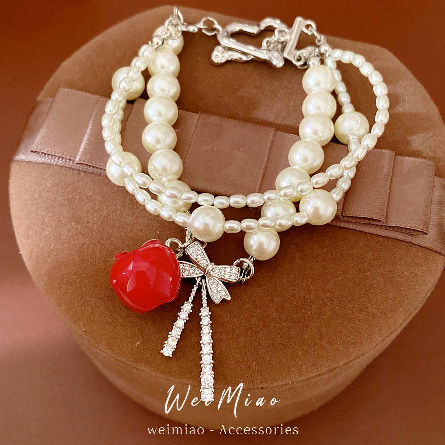 Multicapa cuentas zircon arco manzana OT cadena pulsera de perlas ligera pulsera de nicho de lujo temperamento personalidad joyas de mano mujer