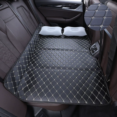 Vehicle-mounted inflatable bed — Foldable rear seat sleeping pad for - black-and-beige-standard-version-12880cm-2-inflatable-pillows-storage-bag