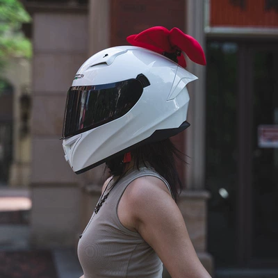 Motosiklet kaskı (dəbilqə) – and Women in Summer Retro Motorcycle - high-grade-porcelain-white-brown-lenses-red-bow-m