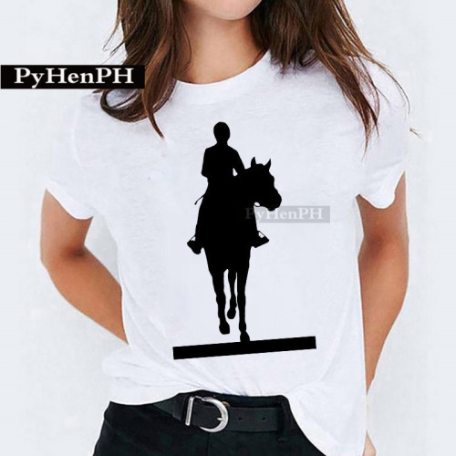  Western European Style Personality Equestrian Sports Print T-shirt for Men and Women Summer Couple Set Casual Large Print Short Sleeve Top