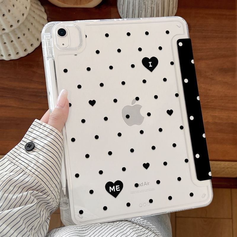 Polka Dot Heart Design Suitable for Apple iPad Tablet Case Y-Fold Acrylic Ipad11/10 with Pen Slot Ipadair6