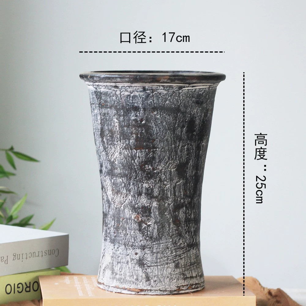 Литературная керамическая ваза, украшения, длинный цветочный горшок, скальный ворс, грубая керамика ручной работы, ретро дышащая садовая глиняная посуда