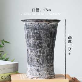 文艺陶瓷花瓶摆件长形花盆法师悬崖桩手工粗陶复古透气花园土陶