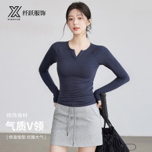 瑜伽服女健身2025秋冬新款女士高级感显瘦普拉提训练运动T恤批发