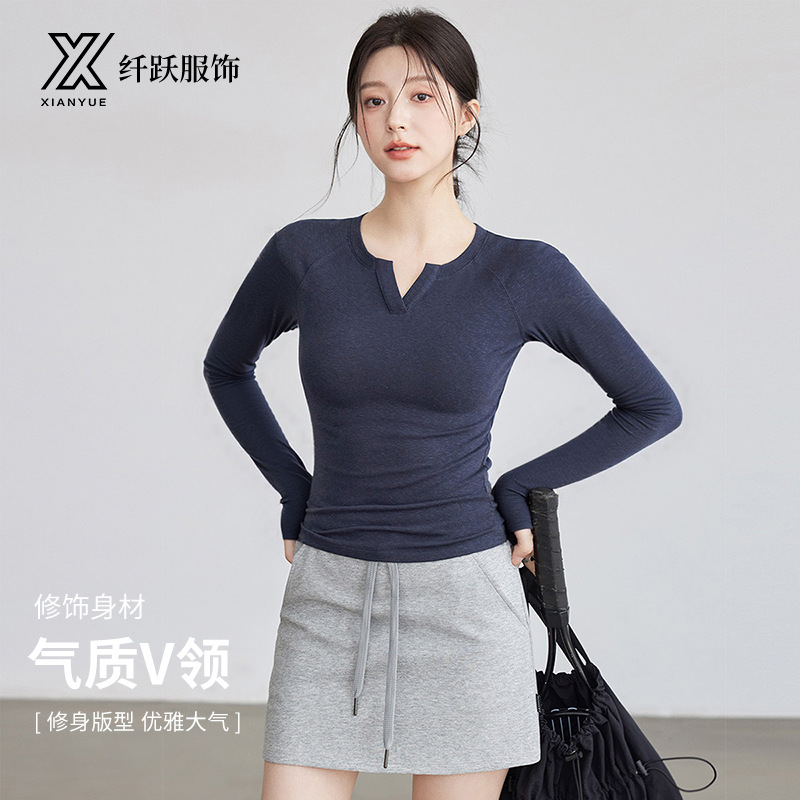 瑜伽服女健身2025秋冬新款女士高级感显瘦普拉提训练运动T恤批发