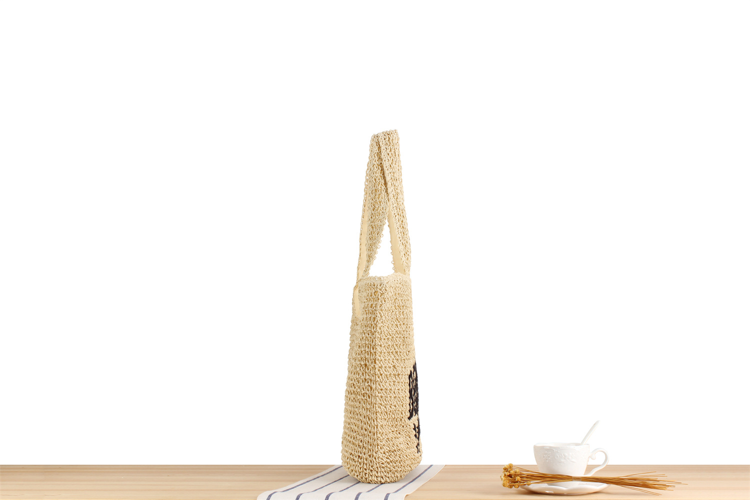 Double Shoulder Straps Strap Type Straw Bag Bags Type Women's Beach Classic Style Solid Color Paper String Shopping Bags