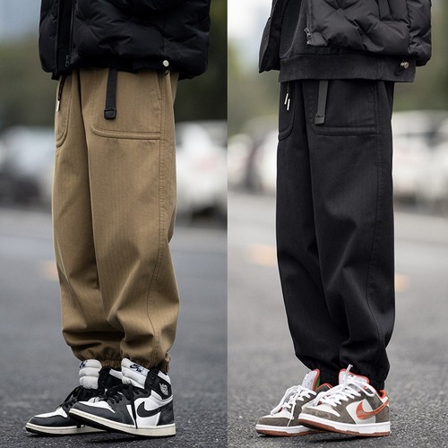 Japanese retro heavy-duty work pants for men, summer Korean version, trendy loose and versatile casual bootcut harem jeans