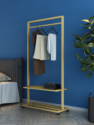 北欧轻奢衣帽架简约金属铁艺可移动金色服装架婚纱架阳台晾衣架
