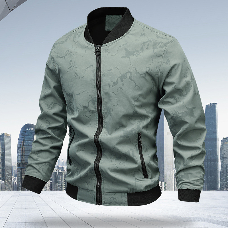 Chaqueta con cuello de béisbol para hombre 2024 primavera y otoño cuello alto estampado de manga larga chaqueta de hombre salvaje estilo Hong Kong más chaqueta de terciopelo