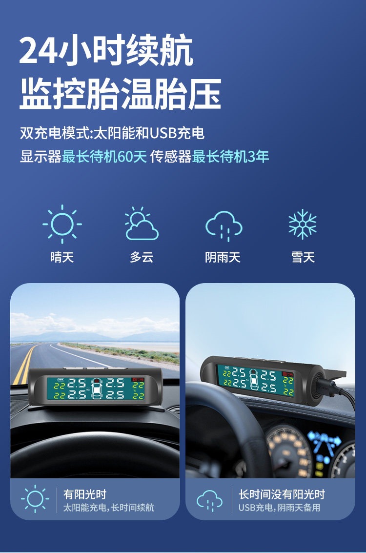 Suitable for external tire pressure monitors for trucks, lorries, and cars, wireless, high-precision, installation-free, and anti-theft